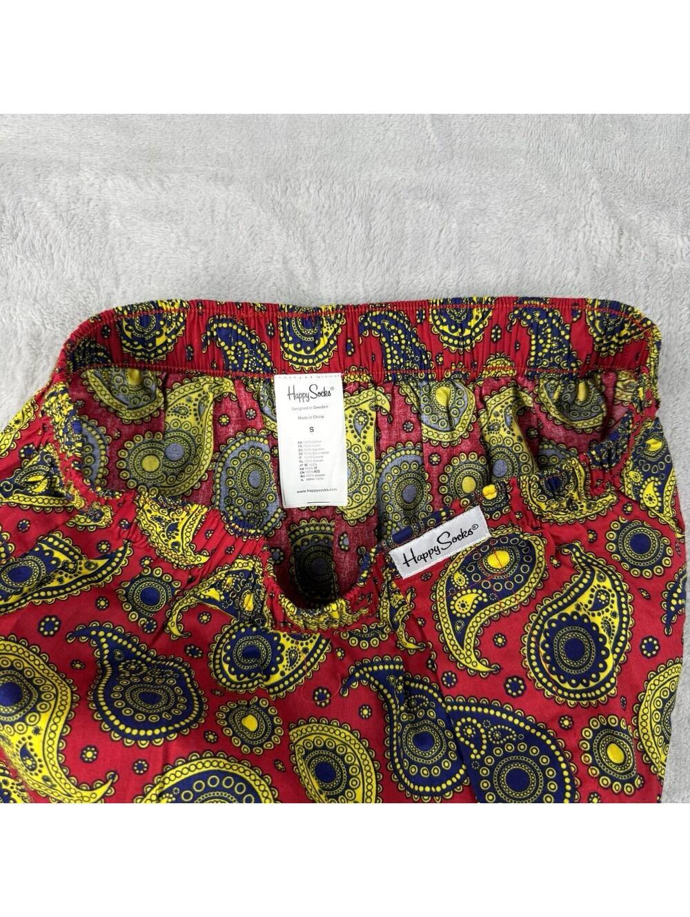 Happy Socks Paisley Shorts Boxers Red Yellow Pattern Cotton Size S Casual Lounge - Picture 7 of 8